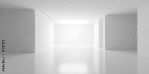 Foto White room background with large square light and adjacent rooms, modern empty i