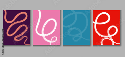 Four colorful panels with swirling designs on a gray background