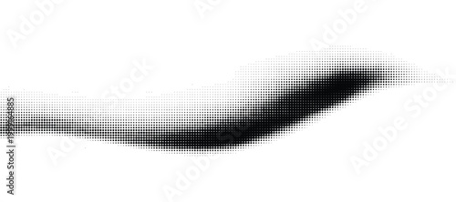 A black halftone dot pattern creates a dynamic, sweeping wave shape or abstract brush stroke.