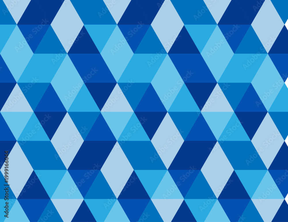 Fototapeta premium Seamless Abstract Blue Geometric Diamond and Triangle Pattern with Symmetrical Tessellation, Modern Decorative Background Design in Gradient Shades