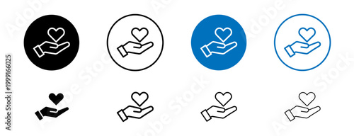 Bild auf Leinwand Heart in hand icons set in black and blue colors on white background