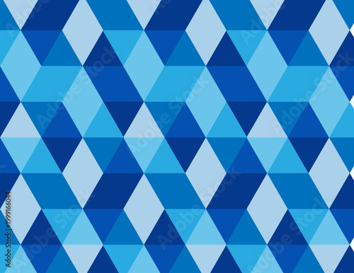 Seamless Abstract Blue Geometric Diamond and Triangle Pattern with Symmetrical Tessellation, Modern Decorative Background Design in Gradient Shades