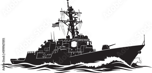 Foto Military Warship at Sea Naval Destroyer Vector Illustration