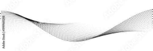 Tableau sur toile Curved halftone gradient wave with varying dot density, creating a fluid dynamic black and white abstract design