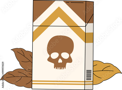No Tobacco Campaign Cigarette Pack With Skull Warning, Toxic Danger Symbol for Smoking Risk and Health Awareness Concept. Vector Isolated