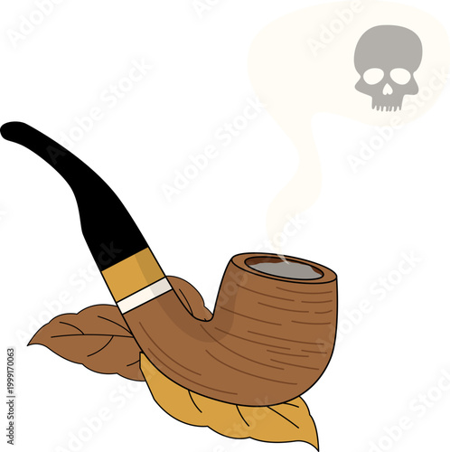 No Tobacco Campaign Smoking Pipe With Tobacco Leaves, Classic Product Symbol for Anti Smoking Awareness Concept. Vector Isolated