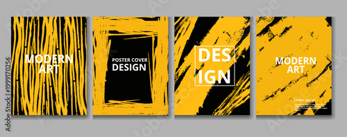 Foto A collection of four modern art poster designs with yellow and black abstract ba