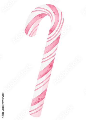 cute Christmas pink candy cane confectionery sweet snack watercolor cartoon illustration