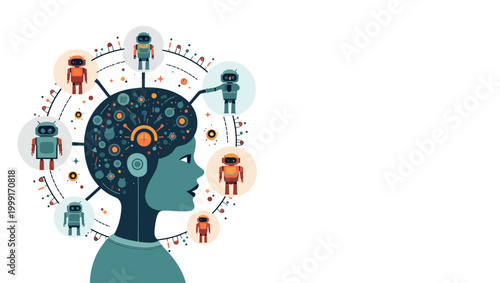 A playful illustration depicting a robot being launched into space. Perfect for concepts relating to innovation, technology, or future possibilities i