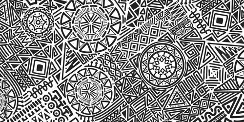 ethnic seamless patterns. Tribal geometric monochrome backgrounds . Modern abstract prints