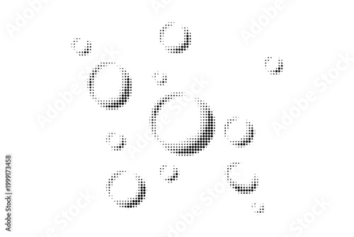 Black and white halftone water drops of abstract circular shapes for graphic design