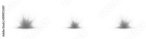 Black and white halftone dot patterns forming abstract conical shapes with a gradient fill.