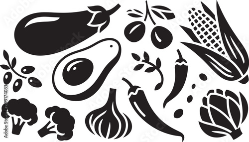 Set of various fresh vegetables and herbs