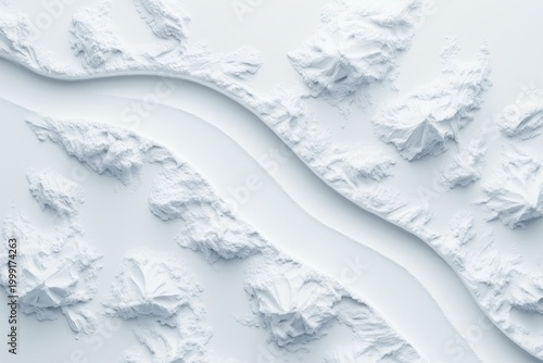 Snowy landscape with hills and a winding river during daylight in a remote area