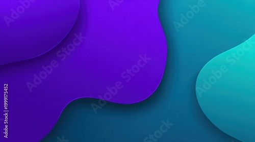Layered fluid shapes create a dynamic background with contrasting purple and cyan colors