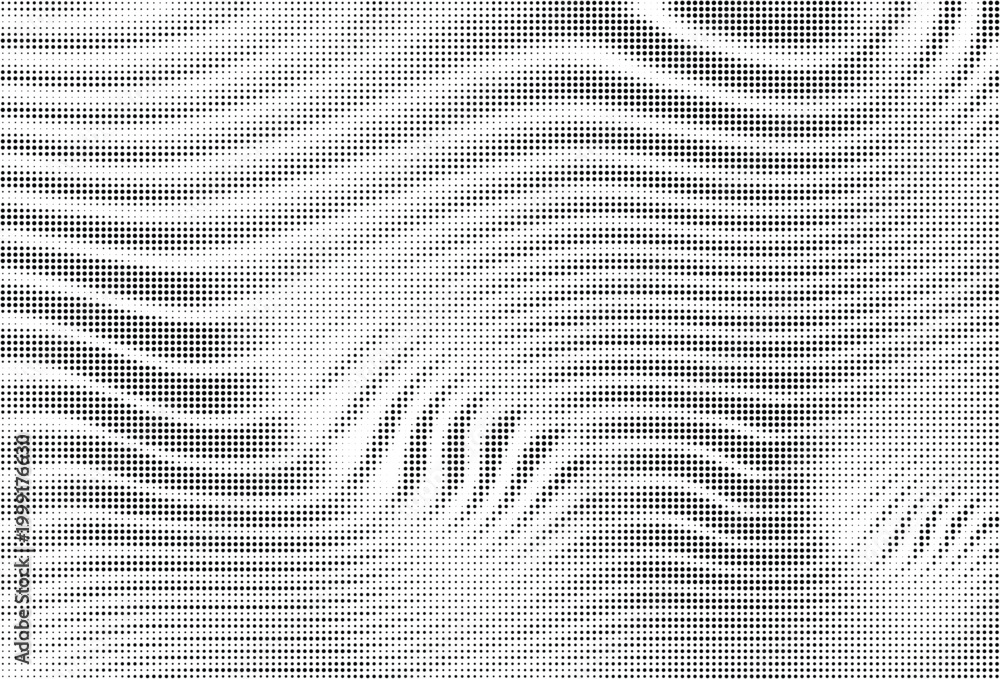 Fototapeta premium Dynamic abstract black and white halftone pattern with flowing wavy lines and gradient dot effects