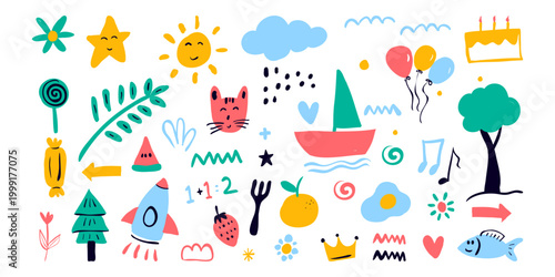Photos Childish doodle hand drawn set