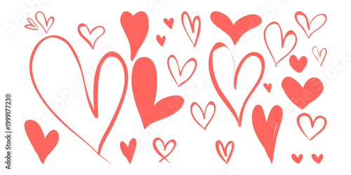 Hand drawn hearts set. Ink drawing texture vector illustration elements.