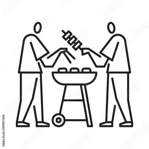 barbecue outline icon. barbeque with friend illustration.