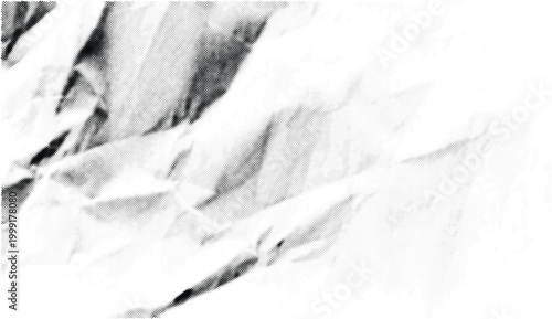 Halftone crumpled white paper texture background with dark shadows and abstract wrinkled surface