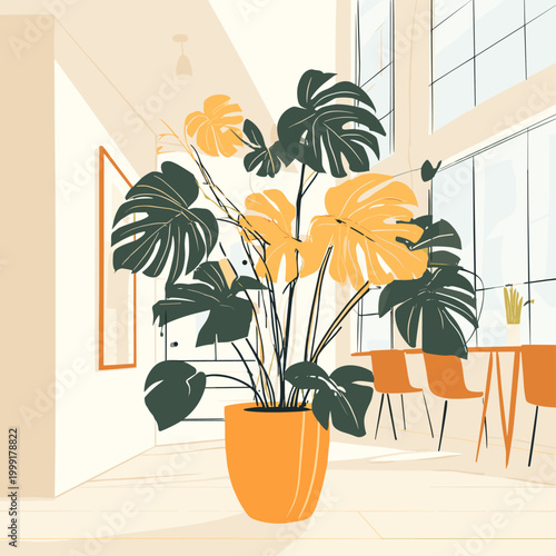 Giant Bioluminescent Monstera Plant Takes Over a Minimalist Office