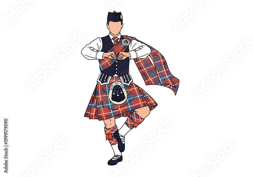 Man wearing traditional Scottish kilt outfit.