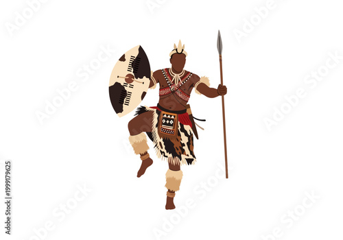 Warrior with spear and animal hide.