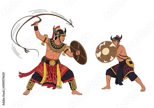 Warrior with sword and shield fighting.
