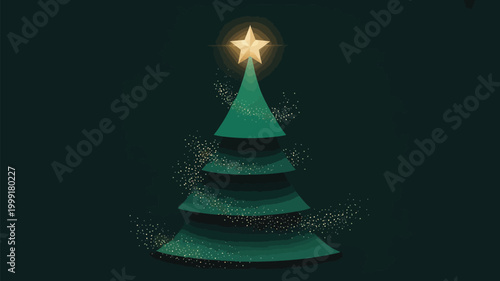 A solitary christmas tree illuminated by a bright shining star on top