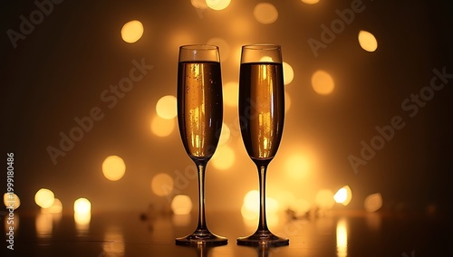 Elegant Champagne Glasses Toasting with Bokeh Background.