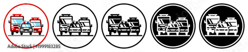 Flat icons of emergency vehicles, in outline and solid styles