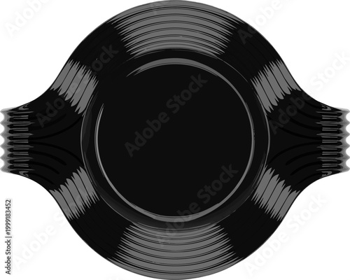 Isolated a realistic Front view of Empty Black Plastic Tray salver with Handles Isolated On White. 3d rendering vector art with white background.