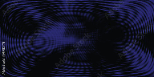 Fluid dark blue wave background with energetic halftone dot transition.