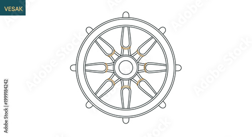 Detailed drawing of a ship wheel.