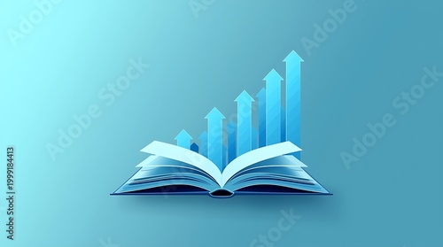 Open Book with Growing Upward Bar Charts.