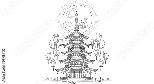 Traditional Japanese Pagoda Tower Architecture.