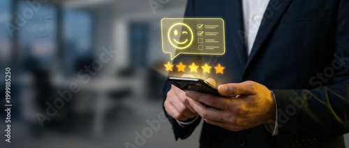 Customer feedback interaction business office mobile technology usage modern workspace close-up view enhancing user experience and satisfaction
