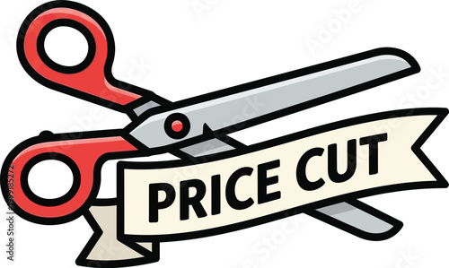 Colorful graphic of red scissors cutting a 'Price Cut' banner, symbolizing a great deal