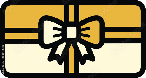 Golden Gift Card Icon with Festive Bow Design - Ideal for Presents and Special Occasions