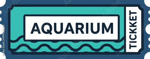Aquarium Ticket Design - Vector Illustration of a Teal and White Admission Pass