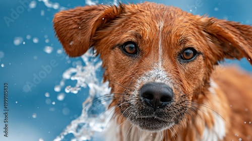 A joyous brown dog splashes playfully in the water, capturing the exuberance of canine play and the happiness found in outdoor adventures, making for a perfect moment in nature.