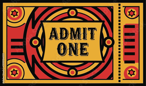 Vintage Admit One Ticket Illustration with Retro Circus and Carnival Design Elements