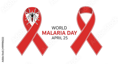 World Malaria Day, red ribbons, awareness symbol, April 25, disease prevention, health campaign