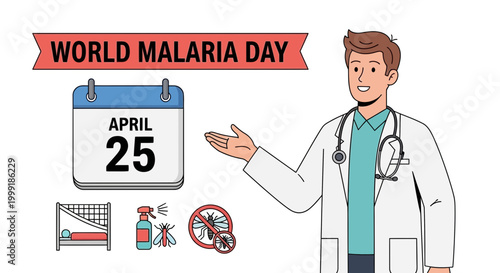World Malaria Day, health awareness, medical illustration, doctor, April 25