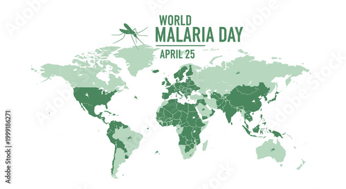 World Malaria Day, green world map, mosquito awareness, April 25 health campaign, global malaria prevention
