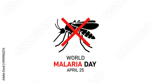 World Malaria Day, Malaria Awareness, Vector Illustration, Mosquito Crossed Out