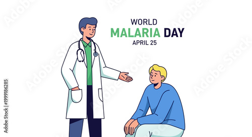 World Malaria Day, doctor and patient illustration, medical awareness, healthcare vector