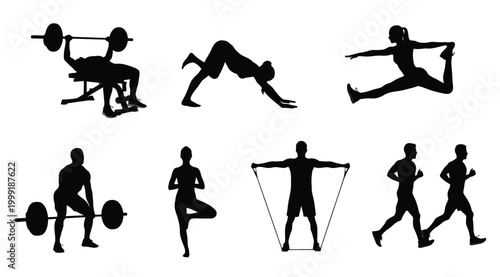 Set of fitness and workout silhouettes