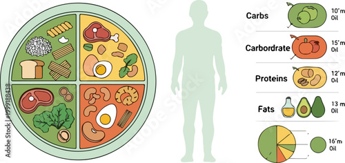 Macronutrient Food Concept Balanced Diet Portion Nutrition Vector Illustration