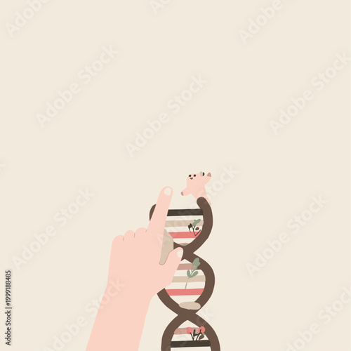 Hand Touching Textured DNA Helix to Reshape Epigenetic Tag